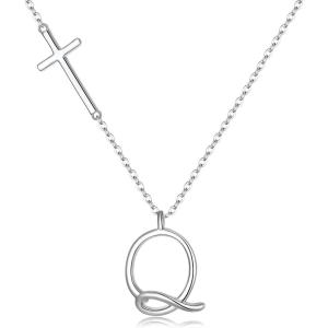 imageBriLove 925 Sterling Silver Cross Side Pendant Necklace Initial Letter Jesus Crucifix Christian Jewelry Gifts for Mom Womenr Daily WearMothers DayValentines DayBirthdayChristmasAnniversaryQ