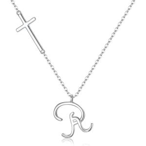imageBriLove 925 Sterling Silver Cross Side Pendant Necklace Initial Letter Jesus Crucifix Christian Jewelry Gifts for Mom Womenr Daily WearMothers DayValentines DayBirthdayChristmasAnniversaryR