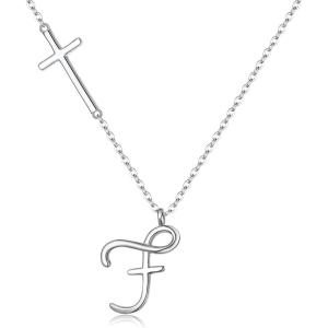 imageBriLove 925 Sterling Silver Cross Side Pendant Necklace Initial Letter Jesus Crucifix Christian Jewelry Gifts for Mom Womenr Daily WearMothers DayValentines DayBirthdayChristmasAnniversaryF