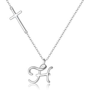 imageBriLove 925 Sterling Silver Cross Side Pendant Necklace Initial Letter Jesus Crucifix Christian Jewelry Gifts for Mom Womenr Daily WearMothers DayValentines DayBirthdayChristmasAnniversaryH