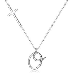 imageBriLove 925 Sterling Silver Cross Side Pendant Necklace Initial Letter Jesus Crucifix Christian Jewelry Gifts for Mom Womenr Daily WearMothers DayValentines DayBirthdayChristmasAnniversaryO