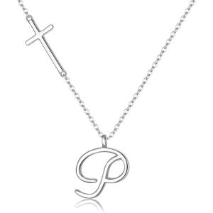 imageBriLove 925 Sterling Silver Cross Side Pendant Necklace Initial Letter Jesus Crucifix Christian Jewelry Gifts for Mom Womenr Daily WearMothers DayValentines DayBirthdayChristmasAnniversaryP