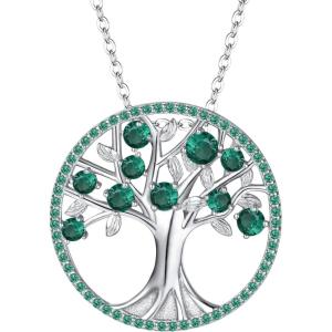 imageBriLove Gifts for Mom Women 925 Sterling Silver CZ Tree of Life Birthstone Pendant Necklace for Mothers DayValentines DayBirthdayChristmasAnniversary05 May  Emerald Color