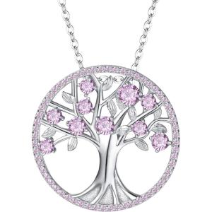 imageBriLove Gifts for Mom Women 925 Sterling Silver CZ Tree of Life Birthstone Pendant Necklace for Mothers DayValentines DayBirthdayChristmasAnniversary07JulyPink