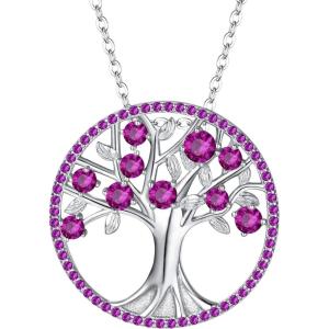 imageBriLove Gifts for Mom Women 925 Sterling Silver CZ Tree of Life Birthstone Pendant Necklace for Mothers DayValentines DayBirthdayChristmasAnniversary10OctTourmaline Color
