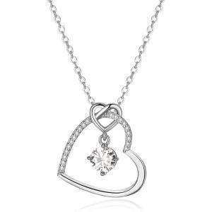 imageBriLove Gifts for Mom Women 925 Sterling Silver Cubic Zirconia Dainty Double Heart Pendant Necklace for Daily WearMothers DayValentines DayBirthdayChristmasAnniversary01Clear SilverTone