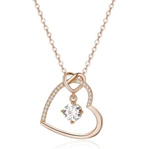 imageBriLove Gifts for Mom Women 925 Sterling Silver Cubic Zirconia Dainty Double Heart Pendant Necklace for Daily WearMothers DayValentines DayBirthdayChristmasAnniversary03Rose GoldTone