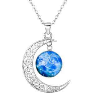 imageBriLove Gifts for Mom Women 925 Sterling Silver Horoscope Zodiac 12 Constellation Astrology Galaxy ampamp Crescent Moon Glass Bead Pendant Necklace for BirthdayChristmasAnniversaryTaurus Apr 20  May 20