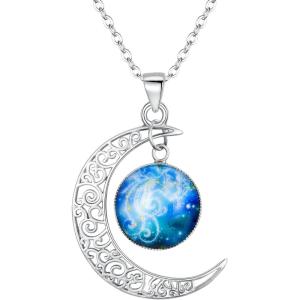 imageBriLove Gifts for Mom Women 925 Sterling Silver Horoscope Zodiac 12 Constellation Astrology Galaxy ampamp Crescent Moon Glass Bead Pendant Necklace for BirthdayChristmasAnniversaryAquarius Jan 20  Feb 18
