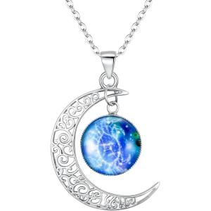 imageBriLove Gifts for Mom Women 925 Sterling Silver Horoscope Zodiac 12 Constellation Astrology Galaxy ampamp Crescent Moon Glass Bead Pendant Necklace for BirthdayChristmasAnniversaryCancer Jun 21  Jul 22