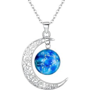 imageBriLove Gifts for Mom Women 925 Sterling Silver Horoscope Zodiac 12 Constellation Astrology Galaxy ampamp Crescent Moon Glass Bead Pendant Necklace for BirthdayChristmasAnniversaryCapricorn Dec 22  Jan 19