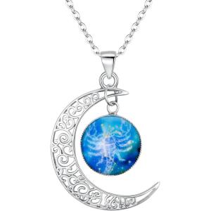 imageBriLove Gifts for Mom Women 925 Sterling Silver Horoscope Zodiac 12 Constellation Astrology Galaxy ampamp Crescent Moon Glass Bead Pendant Necklace for BirthdayChristmasAnniversaryScorpio Oct 23  Nov 21