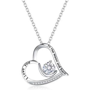 imageBriLove Women 925 Sterling Silver CZ Engraved quotI Love You to the Moon and Back quot Moon Love Heart Pendant Necklace for Mom Sterlingsilver Cubic Zirconia Cubic Zirconia