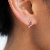imageBriLove 925 Sterling Silver Small Dainty Birthstone Hoop Earrings for Women Gorgeous Emerald Cut Crystal Huggie Dangle Earring Birthday Everyday WearHot Pink GoldTone