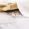 imageBriLove 925 Sterling Silver Small Dainty Birthstone Hoop Earrings for Women Gorgeous Emerald Cut Crystal Huggie Dangle Earring Birthday Everyday WearHot Pink GoldTone