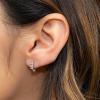 imageBriLove 925 Sterling Silver Small Dainty Birthstone Hoop Earrings for Women Gorgeous Emerald Cut Crystal Huggie Dangle Earring Birthday Everyday WearPurple SilverTone