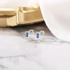 imageBriLove 925 Sterling Silver Small Dainty Birthstone Hoop Earrings for Women Gorgeous Emerald Cut Crystal Huggie Dangle Earring Birthday Everyday WearSapphire Color SilverTone