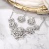 imageBriLove Gorgeous Stunning Crystal Layer Flower Cluster Statement Necklace Dangle Earrings Jewelry Set for Women Bridal BridesmaidClear SilverTone