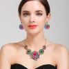imageBriLove Gorgeous Stunning Crystal Layer Flower Cluster Statement Necklace Dangle Earrings Jewelry Set for Women Bridal BridesmaidMulticolor GoldTone