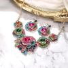 imageBriLove Gorgeous Stunning Crystal Layer Flower Cluster Statement Necklace Dangle Earrings Jewelry Set for Women Bridal BridesmaidMulticolor GoldTone