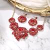 imageBriLove Gorgeous Stunning Crystal Layer Flower Cluster Statement Necklace Dangle Earrings Jewelry Set for Women Bridal BridesmaidRuby Color GoldTone