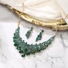 imageBriLove Gorgeous Stunning Crystal Teardrop Layer Leaf Cluster Statement Necklace Dangle Earrings Jewelry Set for Women Bridal BridesmaidEmerald Color GoldTone