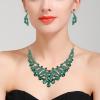 imageBriLove Gorgeous Stunning Crystal Teardrop Layer Leaf Cluster Statement Necklace Dangle Earrings Jewelry Set for Women Bridal BridesmaidEmerald Color GoldTone