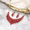 imageBriLove Gorgeous Stunning Crystal Teardrop Layer Leaf Cluster Statement Necklace Dangle Earrings Jewelry Set for Women Bridal BridesmaidRuby Color GoldTone