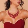 imageBriLove Gorgeous Stunning Crystal Teardrop Layer Leaf Cluster Statement Necklace Dangle Earrings Jewelry Set for Women Bridal BridesmaidRuby Color GoldTone