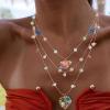 imageBriLove Handmade Strand Necklace for WomenBohemian Boho Colorful Beaded Layered Heart Collar Statement Pendant Necklaces for Summer Vacation Holiday Prom JewelryMulticolor GoldTone