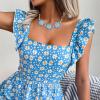 imageBriLove Shiny Bling Rhinestones Enamel Flower Statement Collar Necklace Hook Dangle Earrings Set for Women Summer Beach Holiday Costume Prom JewelryBlue GoldTone