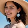 imageBriLove Shiny Bling Rhinestones Enamel Flower Statement Collar Necklace Hook Dangle Earrings Set for Women Summer Beach Holiday Costume Prom JewelryBlue GoldTone