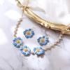 imageBriLove Shiny Bling Rhinestones Enamel Flower Statement Collar Necklace Hook Dangle Earrings Set for Women Summer Beach Holiday Costume Prom JewelryBlue GoldTone