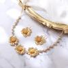 imageBriLove Shiny Bling Rhinestones Enamel Flower Statement Collar Necklace Hook Dangle Earrings Set for Women Summer Beach Holiday Costume Prom JewelryClear GoldTone