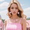 imageBriLove Shiny Bling Rhinestones Enamel Flower Statement Collar Necklace Hook Dangle Earrings Set for Women Summer Beach Holiday Costume Prom JewelryPink GoldTone