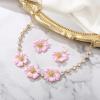 imageBriLove Shiny Bling Rhinestones Enamel Flower Statement Collar Necklace Hook Dangle Earrings Set for Women Summer Beach Holiday Costume Prom JewelryPink GoldTone