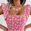 imageBriLove Shiny Bling Rhinestones Enamel Flower Statement Collar Necklace Hook Dangle Earrings Set for Women Summer Beach Holiday Costume Prom JewelryPink GoldTone