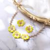 imageBriLove Shiny Bling Rhinestones Enamel Flower Statement Collar Necklace Hook Dangle Earrings Set for Women Summer Beach Holiday Costume Prom JewelryYellow GoldTone
