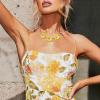 imageBriLove Shiny Bling Rhinestones Enamel Flower Statement Collar Necklace Hook Dangle Earrings Set for Women Summer Beach Holiday Costume Prom JewelryYellow GoldTone