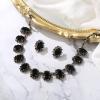 imageBriLove Victorian Style Statement Necklace Pierced Earrings Jewelry Set for Women Crystal Floral Cameo Inspired Oval Jewellery for Party PromBlack AntiqueSilverTone