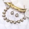 imageBriLove Victorian Style Statement Necklace Pierced Earrings Jewelry Set for Women Crystal Floral Cameo Inspired Oval Jewellery for Party PromClear AntiqueGoldTone