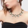 imageBriLove Victorian Style Statement Necklace Pierced Earrings Jewelry Set for Women Crystal Floral Cameo Inspired Oval Jewellery for Party PromClear AntiqueGoldTone