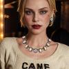 imageBriLove Victorian Style Statement Necklace Pierced Earrings Jewelry Set for Women Crystal Floral Cameo Inspired Oval Jewellery for Party PromIridescent AB AntiqueGoldTone