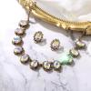 imageBriLove Victorian Style Statement Necklace Pierced Earrings Jewelry Set for Women Crystal Floral Cameo Inspired Oval Jewellery for Party PromIridescent AB AntiqueGoldTone