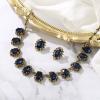imageBriLove Victorian Style Statement Necklace Pierced Earrings Jewelry Set for Women Crystal Floral Cameo Inspired Oval Jewellery for Party PromSapphire Color AntiqueGoldTone