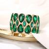 imageBriLove Wedding Bridal Stunning Crystal Double Row Water Drop Marquise Cluster Stretch Bangle Bracelet for Women Bride01Emerald Color GoldTone