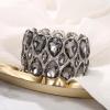 imageBriLove Wedding Bridal Stunning Crystal Double Row Water Drop Marquise Cluster Stretch Bangle Bracelet for Women Bride05Grey SilverTone
