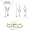 imageBriLove Wedding Jewelry Set for Women Bracelet Necklace Earrings Cubic Zirconia Bride Butterfly Crystal Teardrop Marquise Cluster Bridal Bridesmaid Party PromClear GoldTone