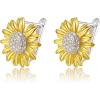 imageBriLove 925 Sterling Silver Gift for Mom Women Cubic Zirconia Sunflower Hoop Earrings Clear SilverTone for Daily WearMothers DayValentines DayBirthdayChristmasAnniversary