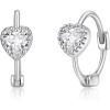 imageBriLove 925 Sterling Silver Small Dainty Birthstone Hoop Earrings for Women Gorgeous Heart Crystal Huggie Dangle Earring Birthday Everyday WearClear